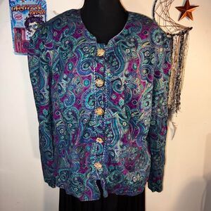 Purple paisley vintage button up blouse Size 22W
